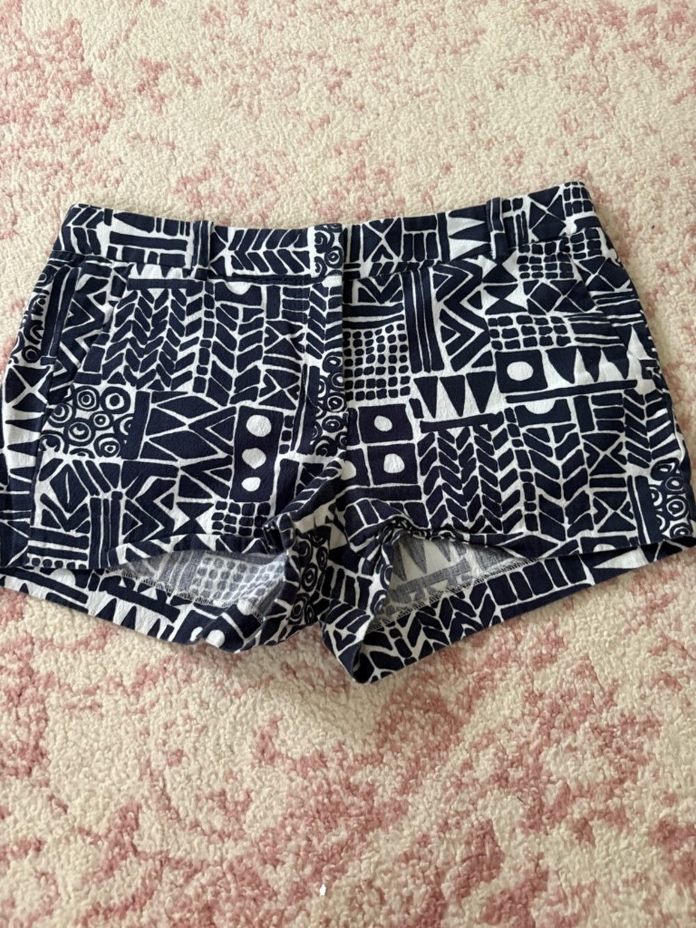 J. Crew Navy and White Geometric Print Jean Shorts